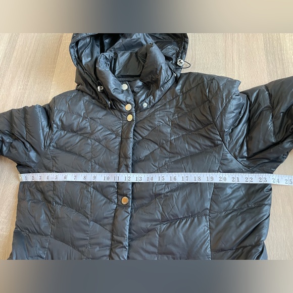 Utex Long Black GOOSEDOWN puffer Jacket Trench w/ Removable hood. Size L - Picture 6 of 15